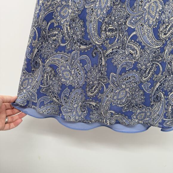 Vintage Ann Taylor 100% Silk Paisley Midi Slip Dress Sz 16 Blue Lined Coquette - Picture 4 of 10